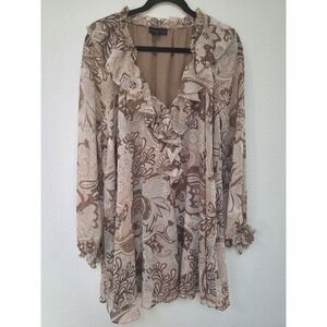 House of Harlow 1960 Blouse S Brown Paisley Long Sleeve Collared Top Boho